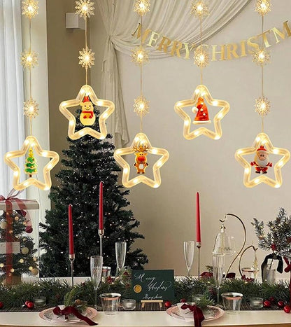 Festive Star Christmas Curtain String Lights – 3M, 120 LEDs, USB Powered, Remote Controlled