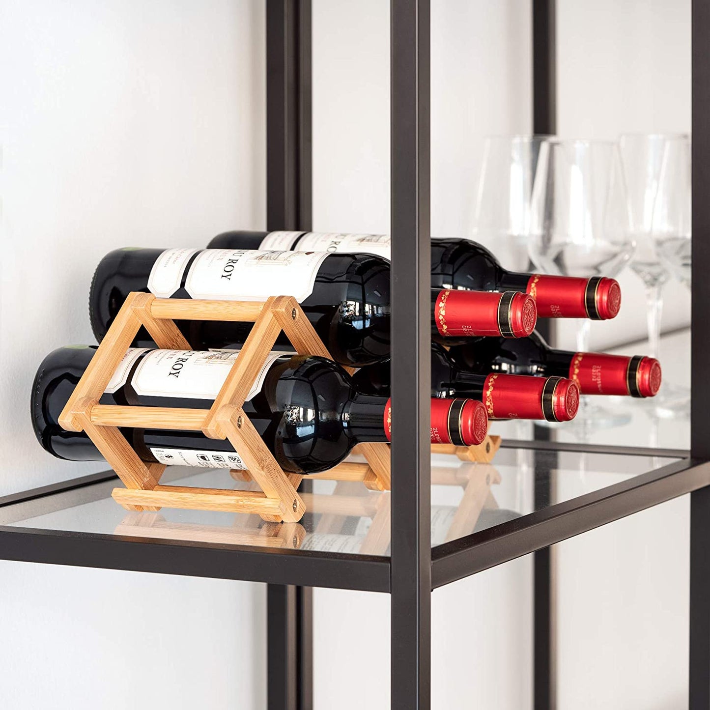 Criss-Cross Foldable Wooden Wine Rack Holder - 5 Bottle