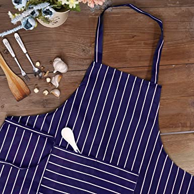 Stripe Kitchen Apron with Pocket