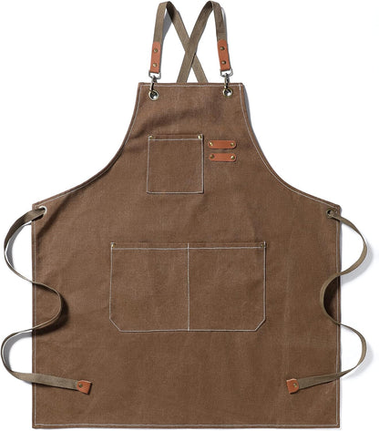 Canvas Apron Adjustable Cross-Back straps with Three Pockets