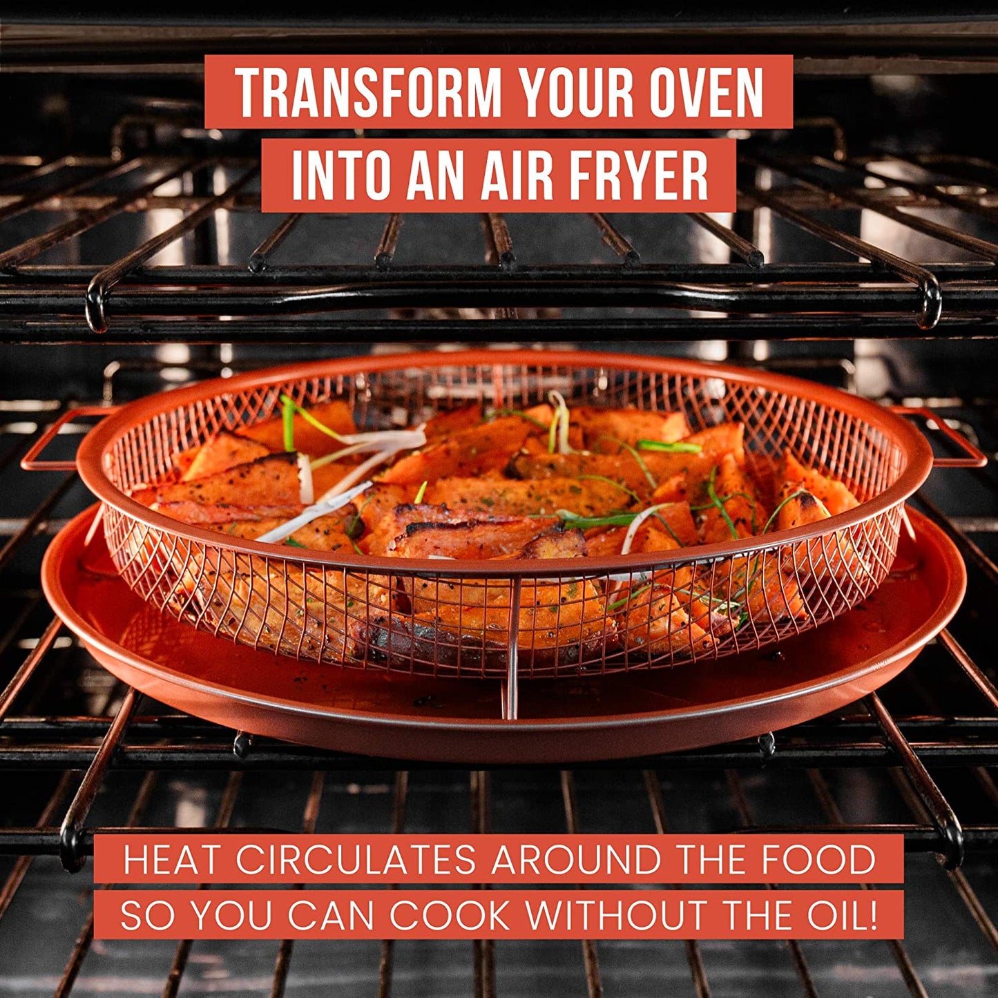 Air Fry in your Oven - 2 Piece Nonstick Copper Tray and Basket-Round