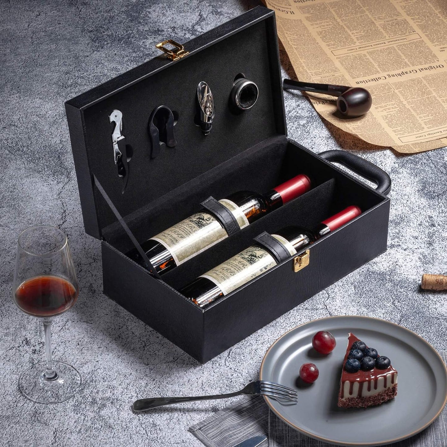 Luxury Pu Leather Wine Gift Box with 4 Accessories