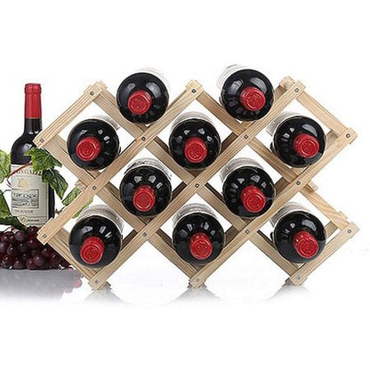 Criss-Cross Foldable Wooden Wine Rack Holder - 10 Bottle