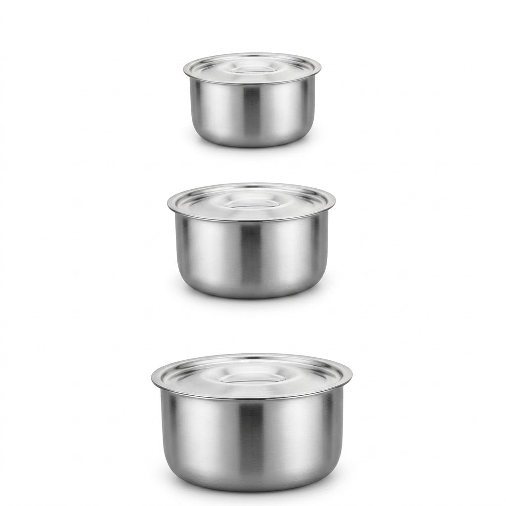 SteamServe 3‑Piece Stainless Steel Steaming Bowl Set with Lids
