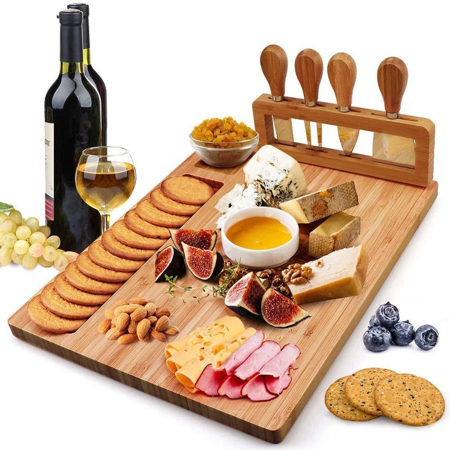 Bamboo Charcuterie Cheese Board  and Stainless Knife Set