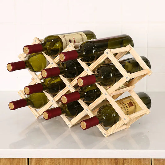 Criss-Cross Foldable Wooden Wine Rack Holder - 10 Bottle
