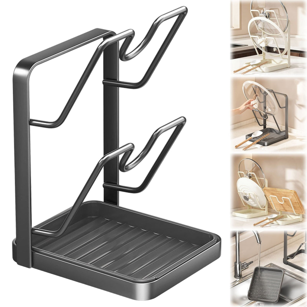 Multifunctional Kitchen Pot Lid Storage Rack – Double‑Layer Organizer