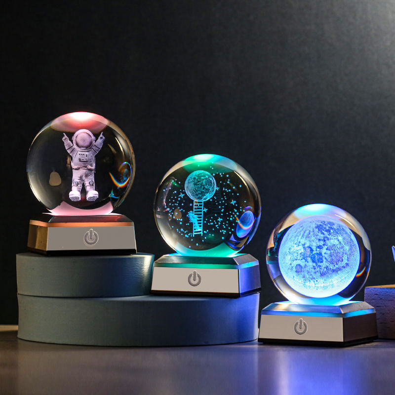 8cm 3D Crystal Ball with Colour Changing Light Up Base