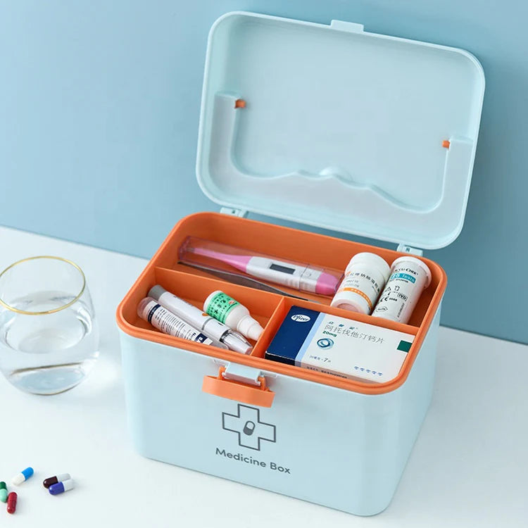 Portable First-Aid & Medicine Storage Box – 2-Tier Design