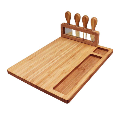 Bamboo Charcuterie Cheese Board  and Stainless Knife Set