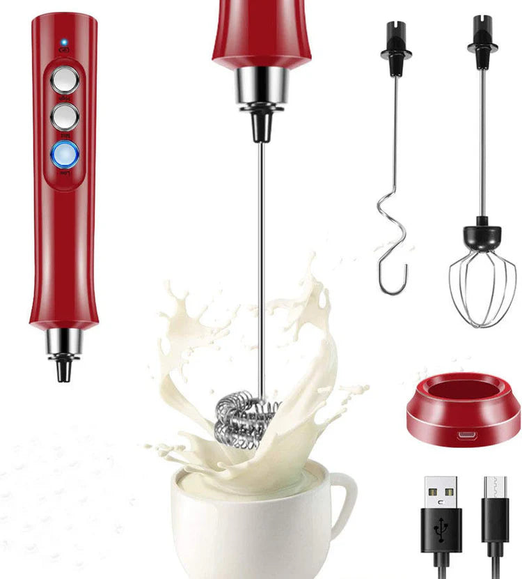 WhipCharge Handheld Electric Milk Frother with Charging Base
