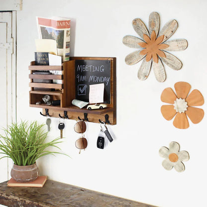 Rustic Wooden Mail Key Holder with Chalkboard
