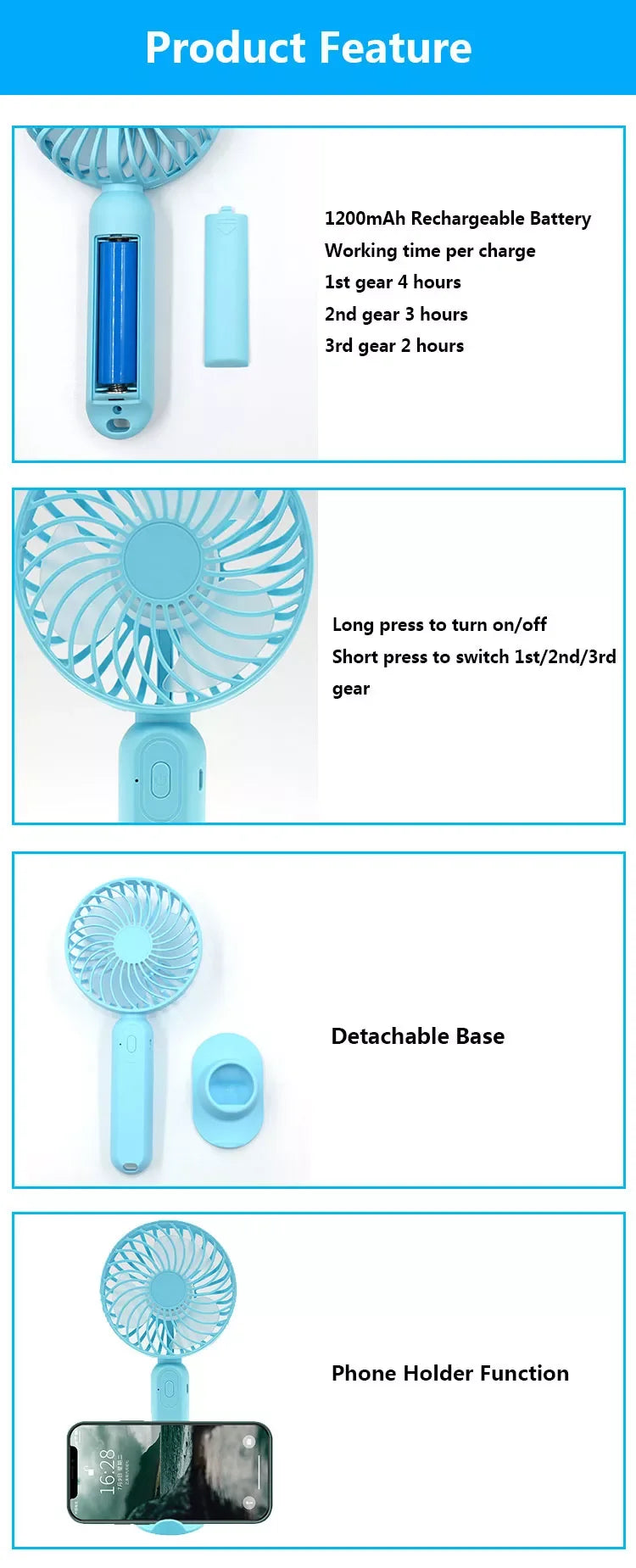 Portable 3 Speed Mini Handheld Fan - Rechargeable