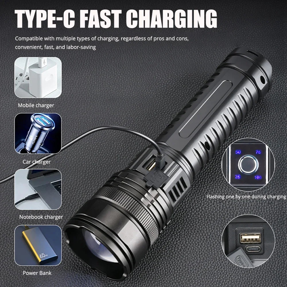 Waterproof High Intensity Flashlight w Built in Powerbank