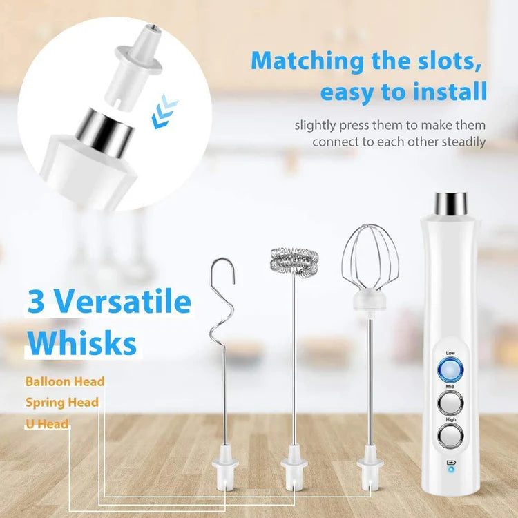 WhipCharge Handheld Electric Milk Frother with Charging Base