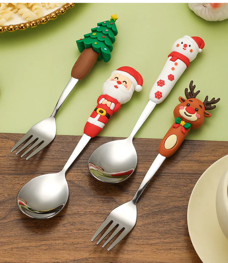 4-Piece Christmas Cutlery Set with Decorative Handles