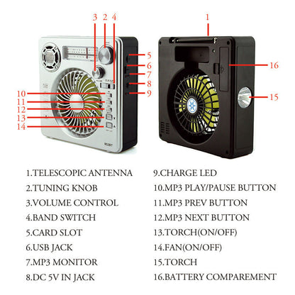 Rechargeable Retro Radio with Fan & Flashlight