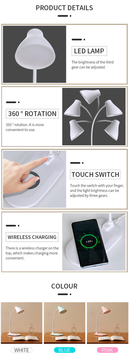 360 Rotation  Desk Light with Wireless Charger