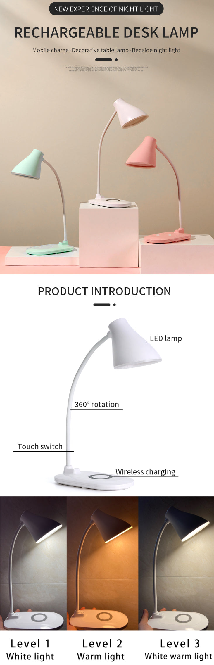 360 Rotation  Desk Light with Wireless Charger