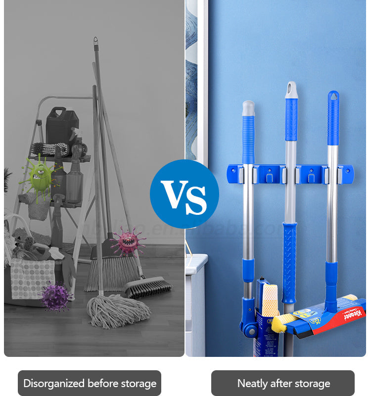 Kleaner Wall Mounted Mop Organizer And Broom Holder With Hook