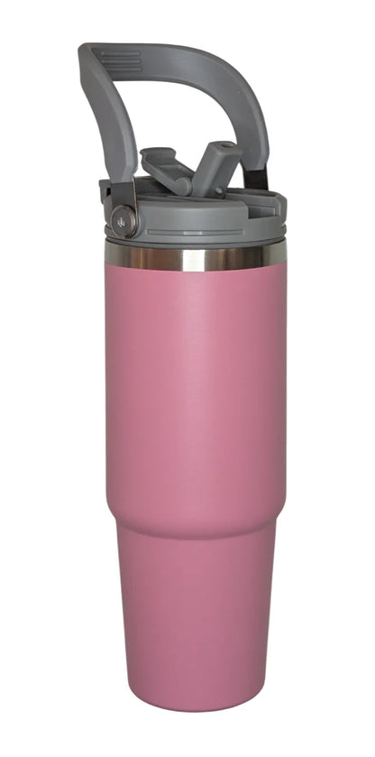 890ml Double Wall 2 in 1 - Straw or Sip with Carry Handle Flask