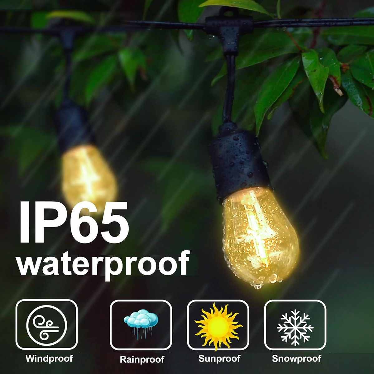 10m Outdoor String Lights – 20 LED Globe Bulbs (Black Cable)