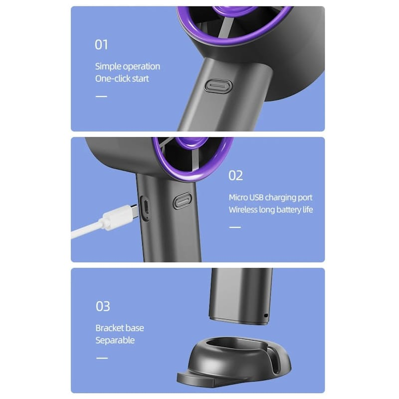 3-Speed Handheld Fan with Phone Holder