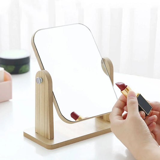 360 Degree Wooden Base Desktop Vanity Mirror