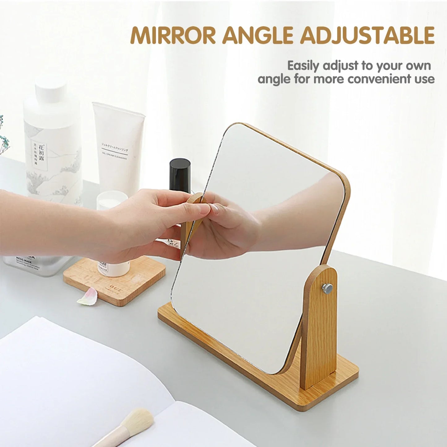 360 Degree Wooden Base Desktop Vanity Mirror