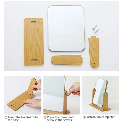 360 Degree Wooden Base Desktop Vanity Mirror