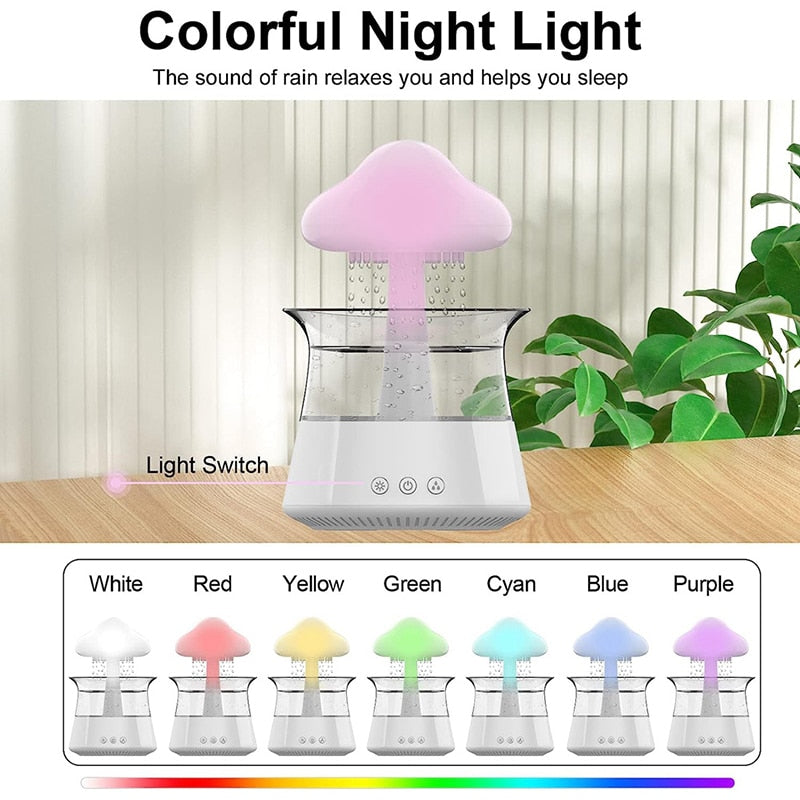 Mushroom Rain Cloud Air Humidifier - 7 Colour Changing Night Light