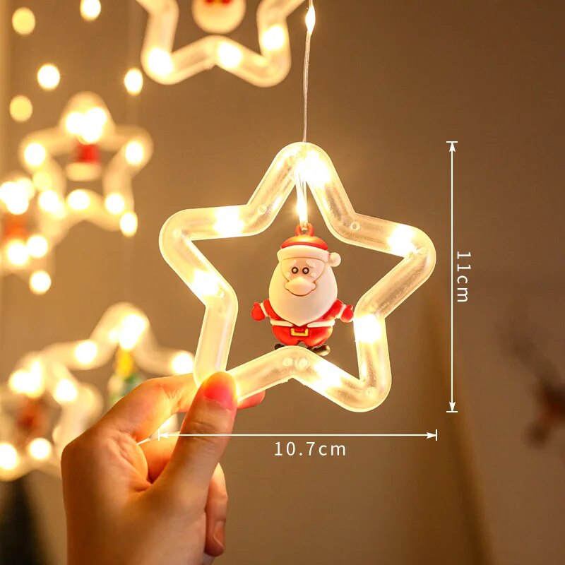 Festive Star Christmas Curtain String Lights – 3M, 120 LEDs, USB Powered, Remote Controlled