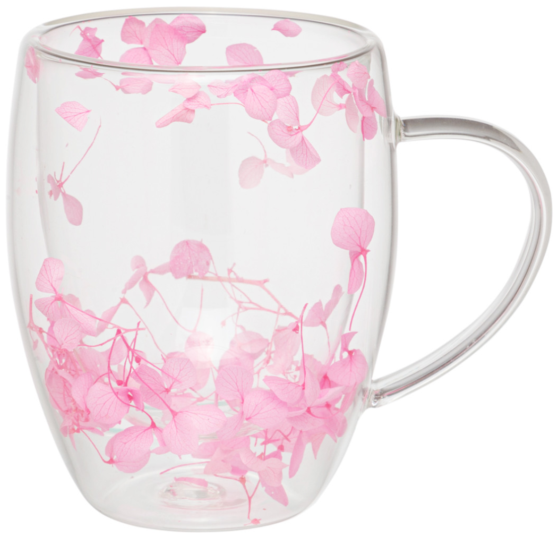 350ml Flower Petals Double Walled Glass Coffee Mug