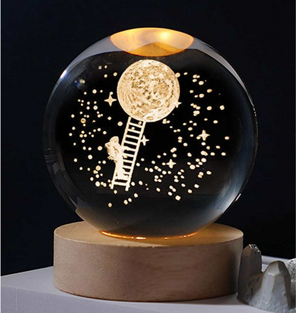 3D Galaxy Crystal Ball LED Night Light With Wooden Base