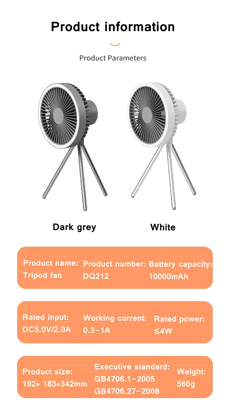 Rechargeable Portable Circulator Wireless Fan With Tripod