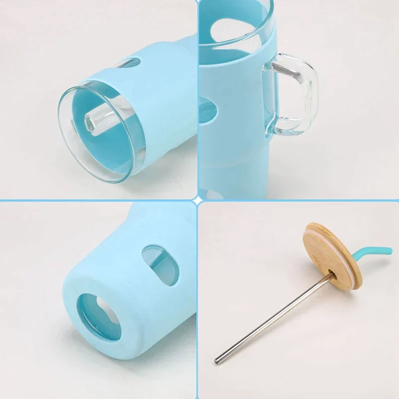 Portable Glass Cup with Lid, Straw & Silicone Sleeve