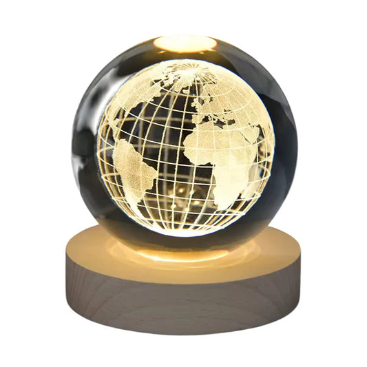 3D Galaxy Crystal Ball LED Night Light With Wooden Base