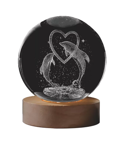 3D Galaxy Crystal Ball LED Night Light With Wooden Base