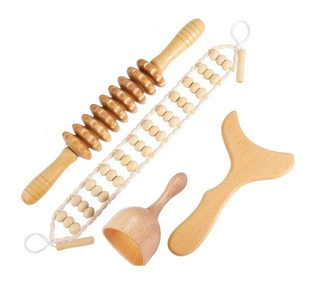 4pc Anti-cellulite Wooden Massage Maderotherapy Gua Sha Kit