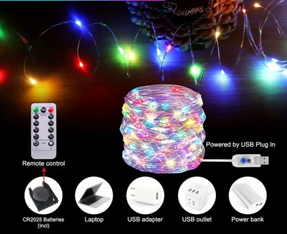 GlowLine 100-LED USB String Light – 10m, 8 Modes, Remote-Controlled