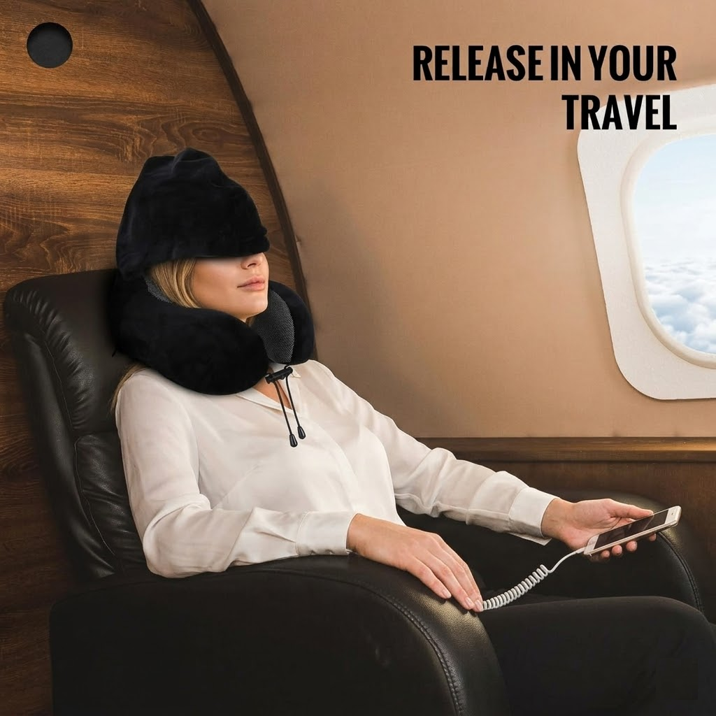 Velvet Memory Travel Neck Pillow with Hood&nbsp;