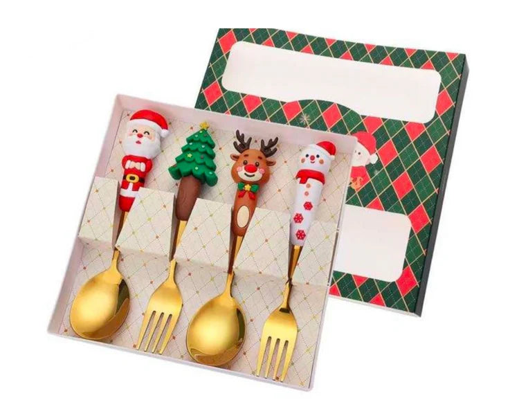 4-Piece Christmas Cutlery Set with Decorative Handles