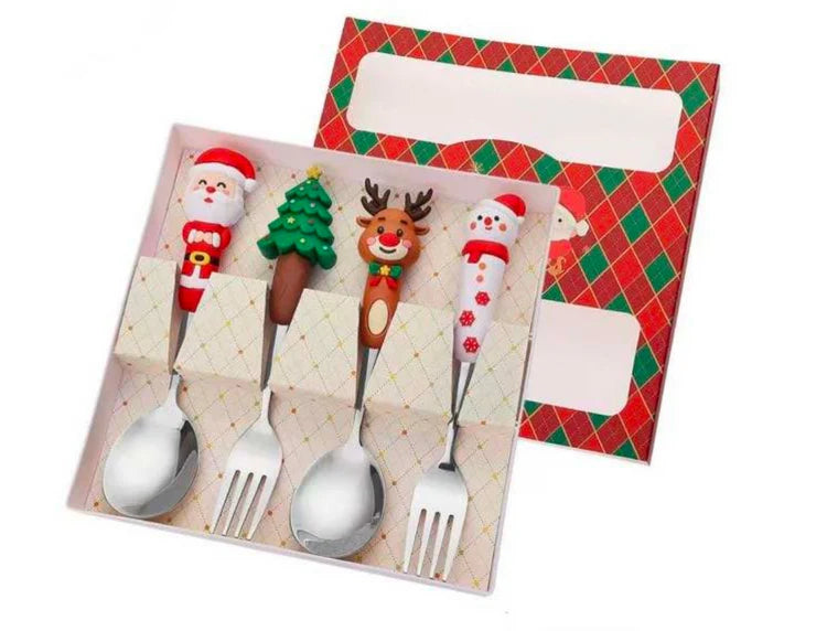 4-Piece Christmas Cutlery Set with Decorative Handles