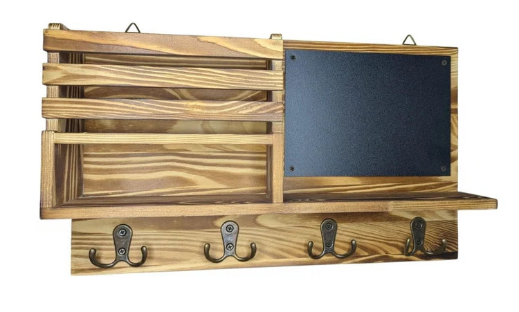 Rustic Wooden Mail Key Holder with Chalkboard