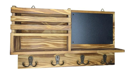 Rustic Wooden Mail Key Holder with Chalkboard
