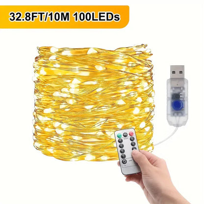 GlowLine 100-LED USB String Light – 10m, 8 Modes, Remote-Controlled