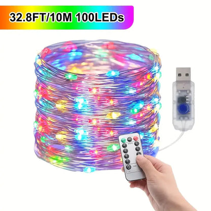 GlowLine 100-LED USB String Light – 10m, 8 Modes, Remote-Controlled