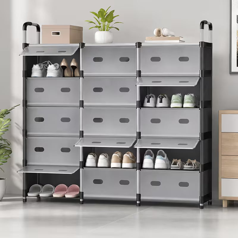 16‑Compartment Shoe Rack with Cover – 7 Tier Freestanding Organizer