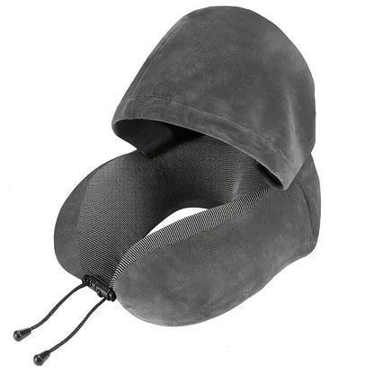 Velvet Memory Travel Neck Pillow with Hood&nbsp;