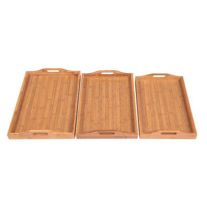 Bamboo Wood Serving Tray with Handles - 3 Pieces